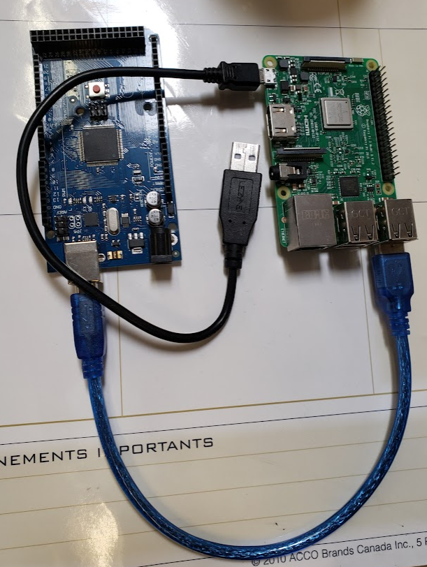 An Arduino Mega and a Raspberry Pi 3